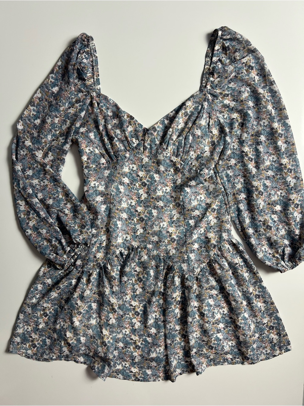 STORIA Floral Puff Sleeve Dress, Blue Multicolor, Size S